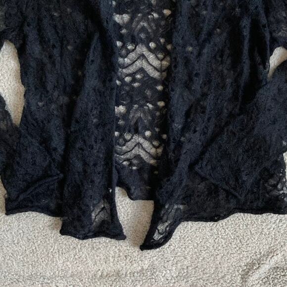 Eileen Fisher Cardigan Small Mohair Wool Open Knit Crochet Sheer Black Classic - Picture 3 of 16